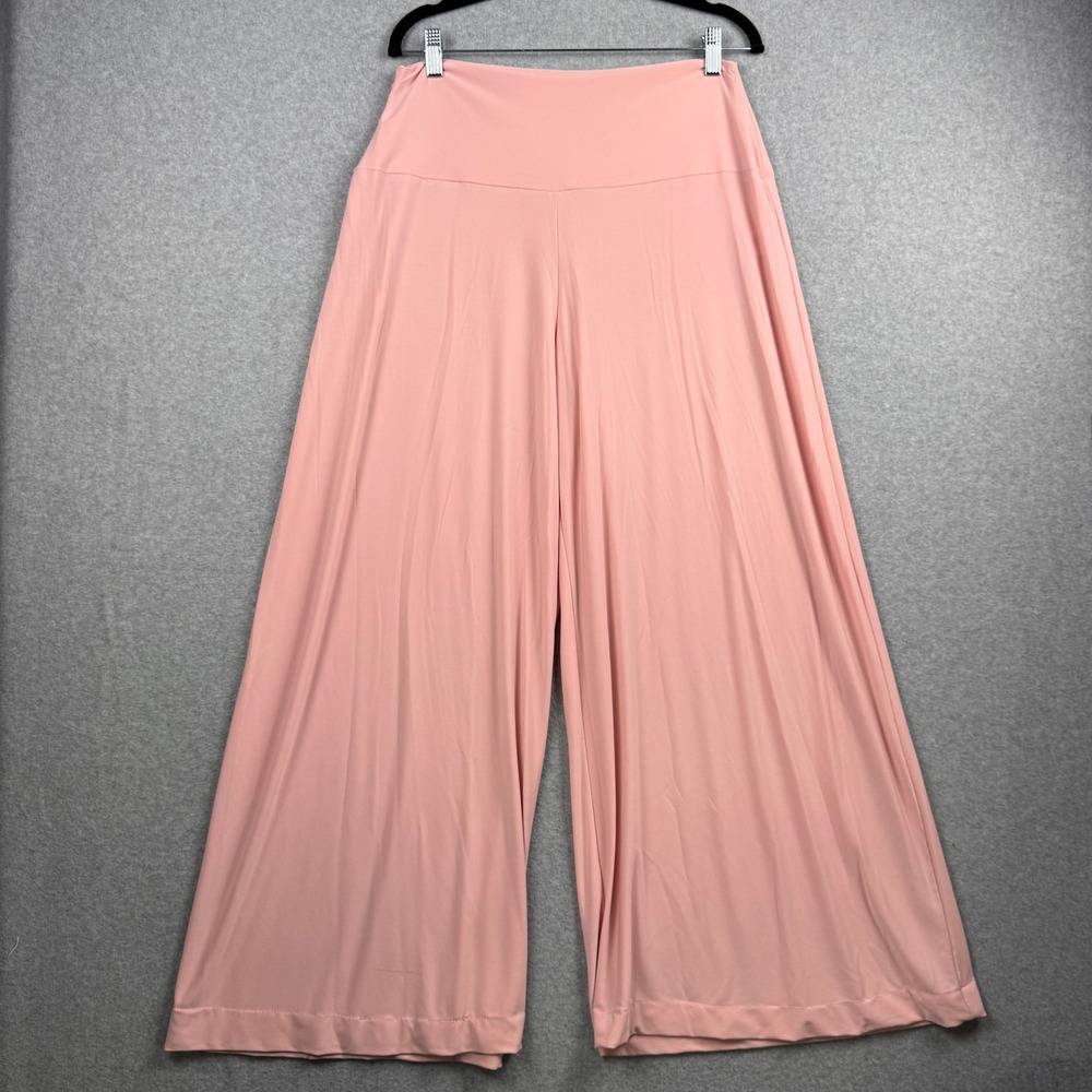Norma Kamali Wide Leg Pants Womens XL Pink Stretch Jersey Palazzo High Rise